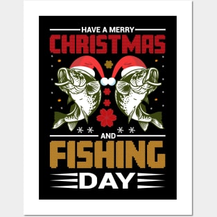 Christmas Fishing T - Shirt Design Posters and Art